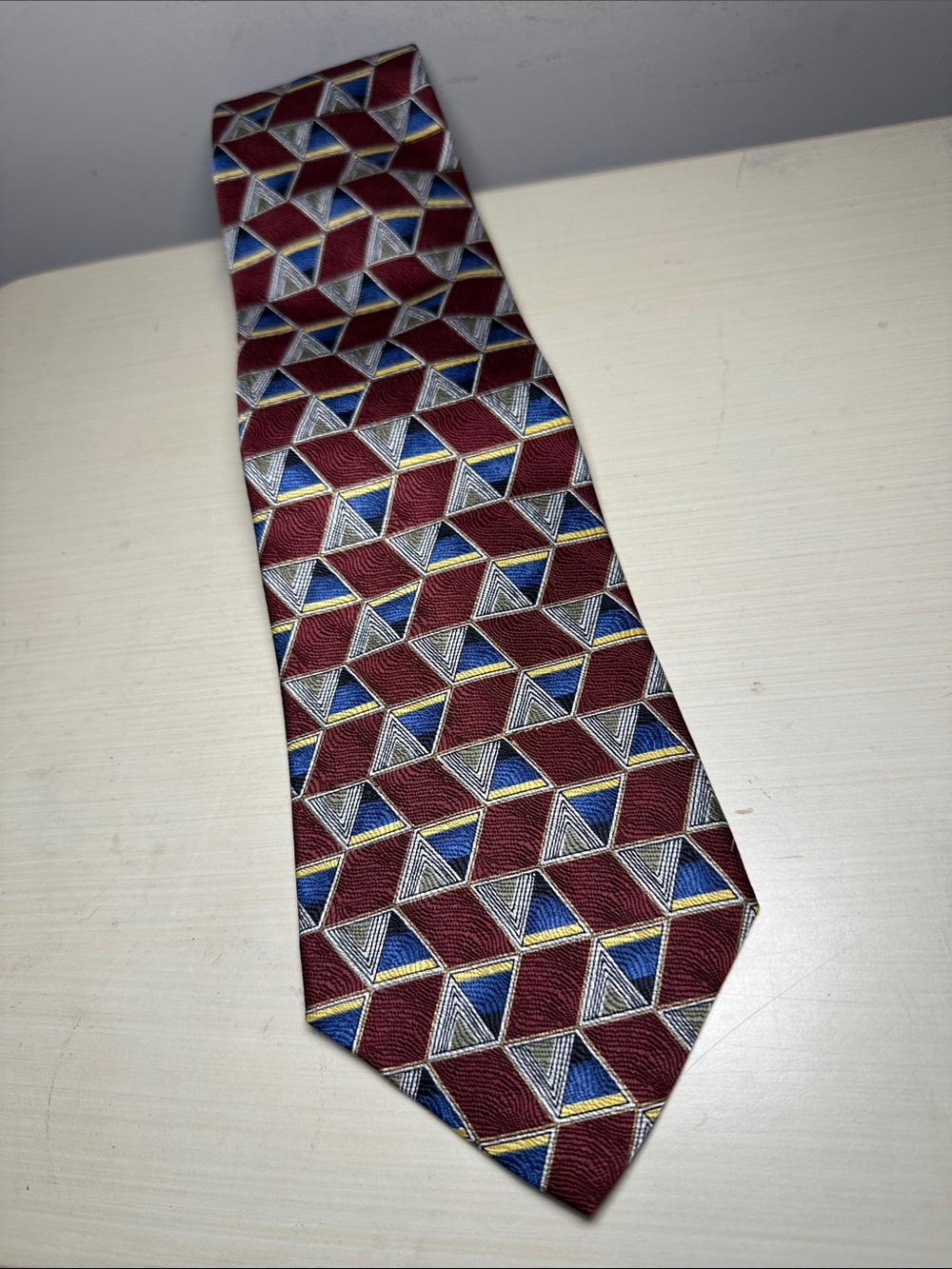 Henry Grethel Men's Geometric Burgundy Silk Tie - Unbranded